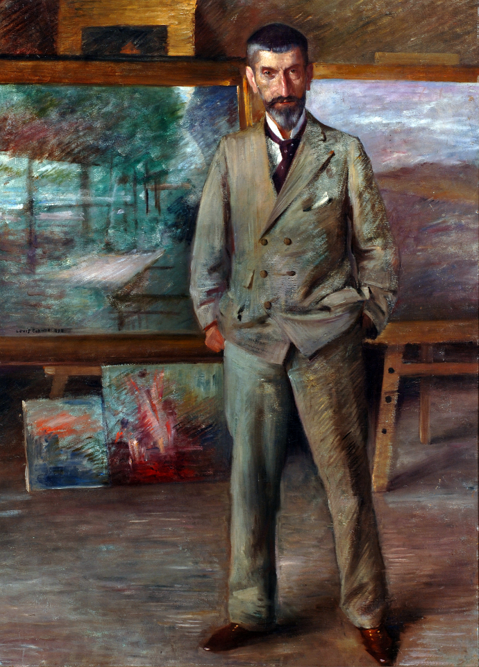 Beschriftung recto: "Ausst. L. Corint, Städt. Galerie im Lenbachhaus München, 12.9.-16.11.1975": Signatur: Mitte/l.: Lovis Corinth 1893: Beschriftung recto: "Dr. Prof. Eichfeld / No. 3 Bildnis Eichfeld.": Beschriftung recto: verso R l.: Ausst. L. Corint, Städt. Galerie im Lenbachhaus München, 12.9.-16.11.1975; Pappe o.l. Zettel: Dr. Prof. Eichfeld / No. 3 Bildnis Eichfeld.